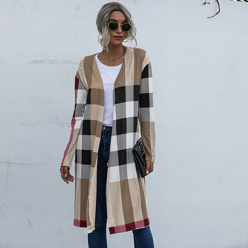 Fashion Plaid Design Fall Long Coats for Women