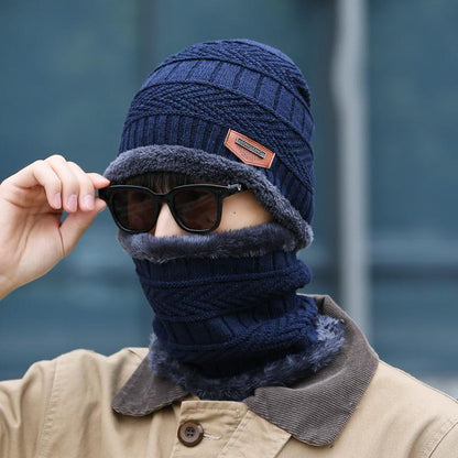 Men's Fleece Liner Winter Knitting Hats&Scarf-Navy Blue-One Size-Elastic-Free Shipping at meselling99