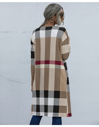 Fashion Plaid Design Fall Long Coats for Women