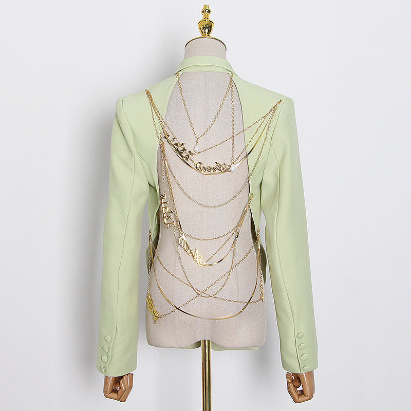 Designed Sexy Back Chains Blazer Coats for Women