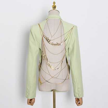 Designed Sexy Back Chains Blazer Coats for Women