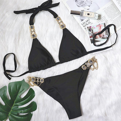 Sexy Rhinestone Metal Decoration Bikini-STYLEGOING