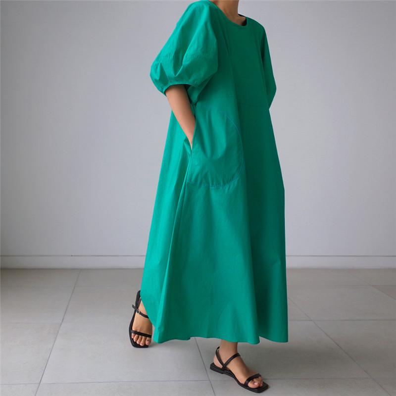 Loose Cozy Puff Sleeves Long Dresses-STYLEGOING