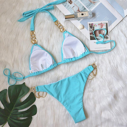 Sexy Rhinestone Metal Decoration Bikini-STYLEGOING