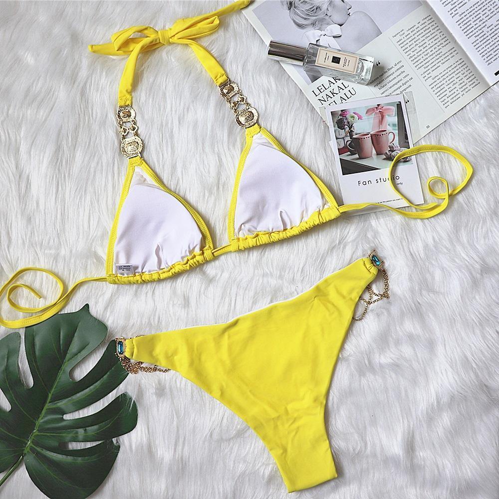 Sexy Rhinestone Metal Decoration Bikini-STYLEGOING