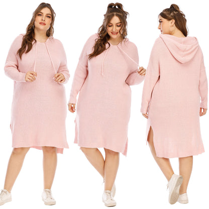 Pink Long Sleeves Plus Sizes Sweater Dress-STYLEGOING