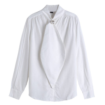White Designed Pearl Women Long Sleeves Shirts
