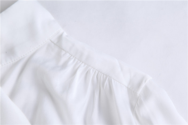 White Designed Pearl Women Long Sleeves Shirts