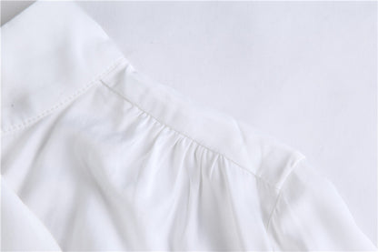 White Designed Pearl Women Long Sleeves Shirts