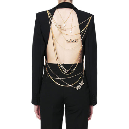 Designed Sexy Back Chains Blazer Coats for Women