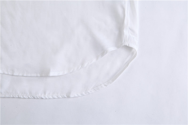 White Designed Pearl Women Long Sleeves Shirts