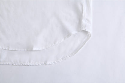 White Designed Pearl Women Long Sleeves Shirts