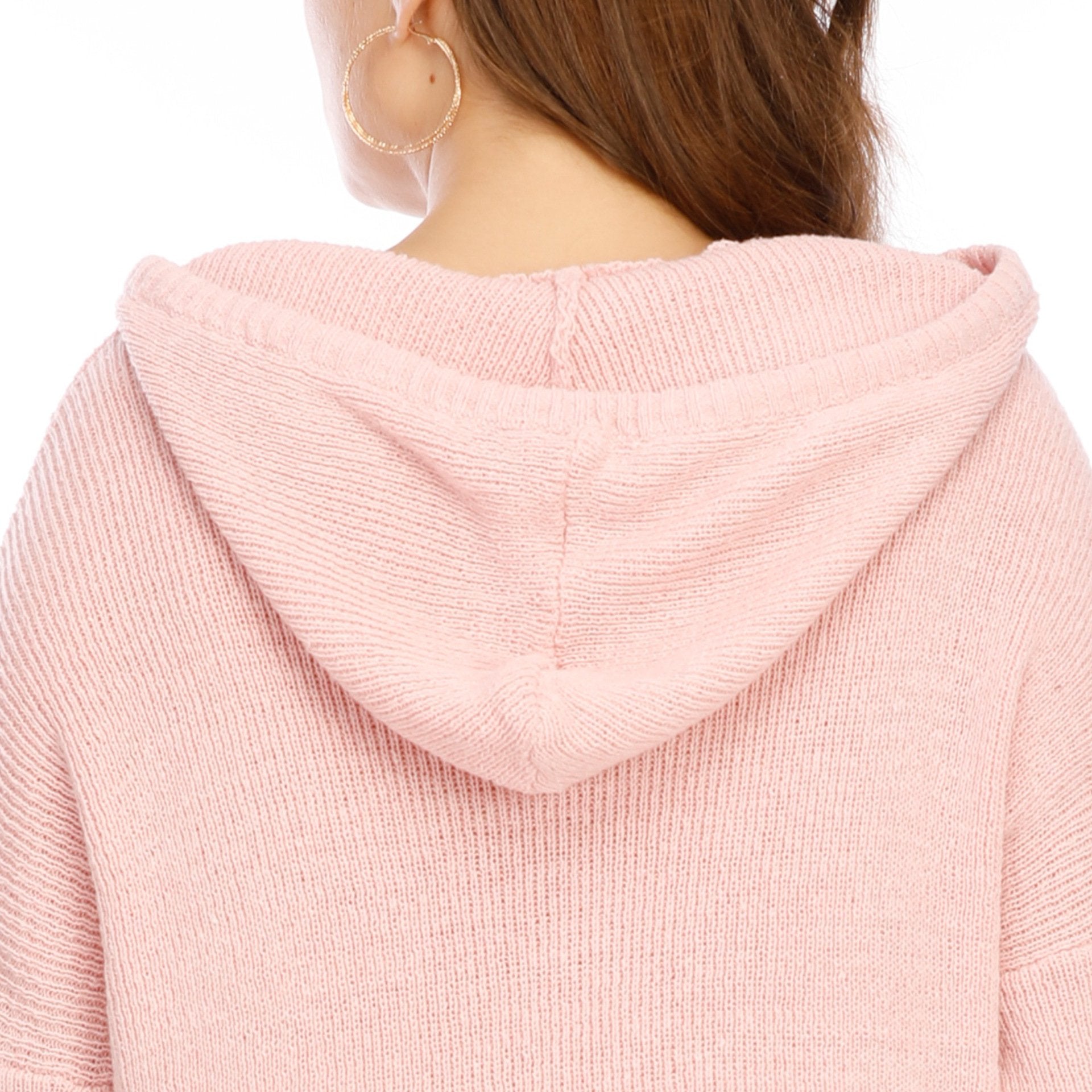 Pink Long Sleeves Plus Sizes Sweater Dress-STYLEGOING
