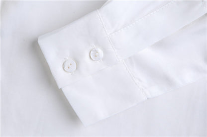 White Designed Pearl Women Long Sleeves Shirts