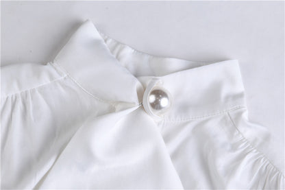 White Designed Pearl Women Long Sleeves Shirts