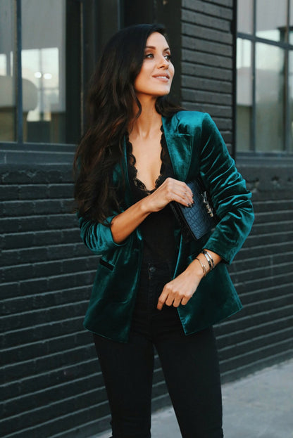 Women Fashion Long Sleeves Pleuche Blazers