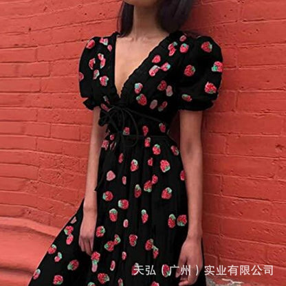 Sweet Puff Sleeves Strawberry Plus Sizes Summer Dresses