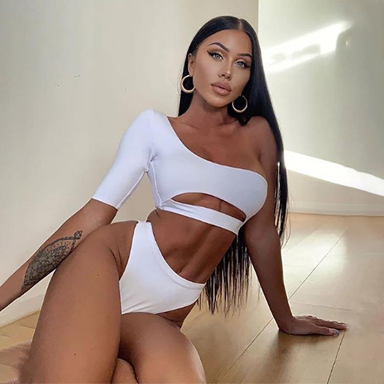 One Shoulder Half Sleeves Summer Beach Tankini-STYLEGOING