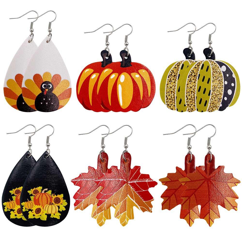 Thanksgiveing Day Pumpkin Turkey Earring 2 Sets