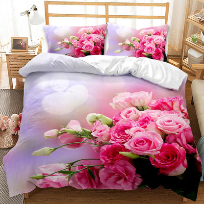 Valentine's Day 3D Rose 3-Piece King Dovet Cover Bedding Sets