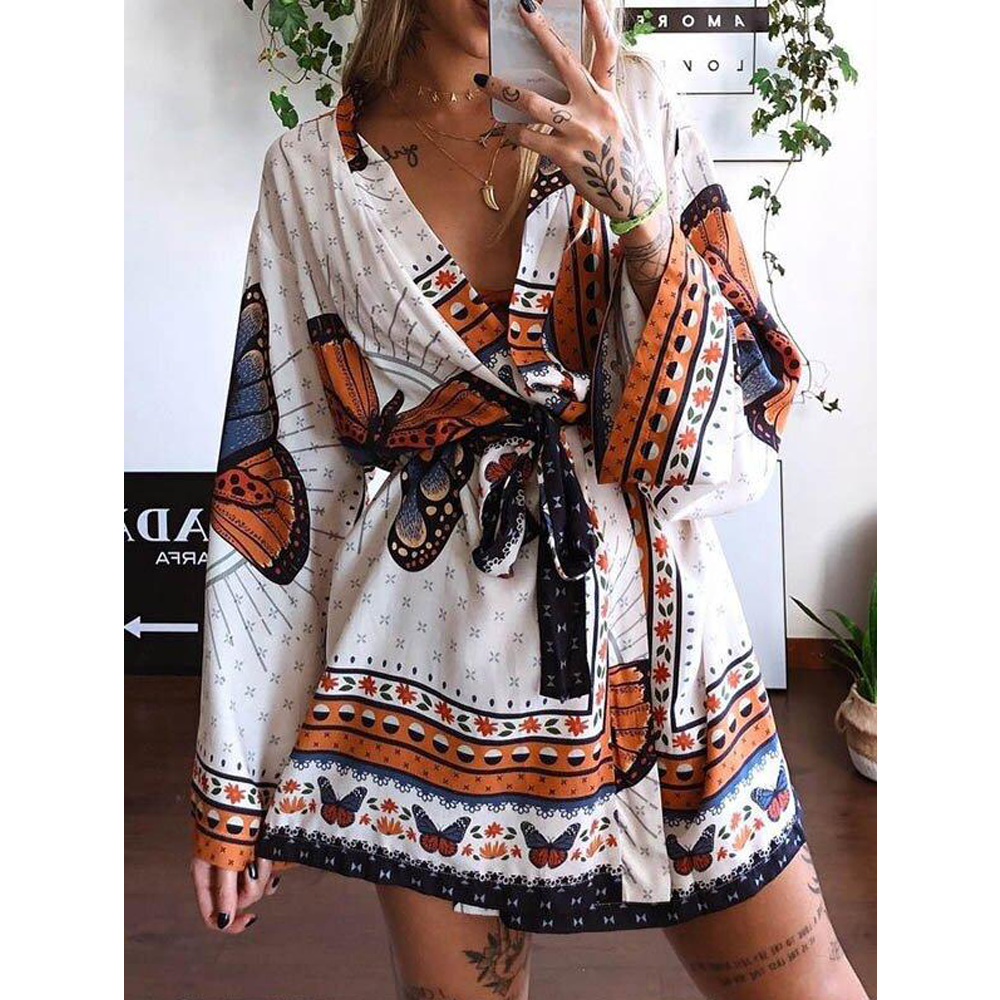 Loose Long Sleeve Bohemian Cover-Ups-STYLEGOING