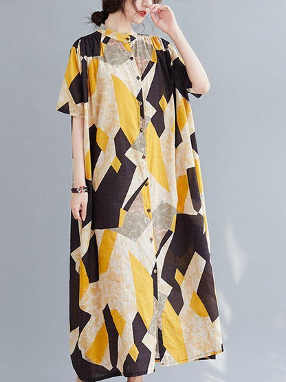 Printed Stand Collar Long Dress-STYLEGOING