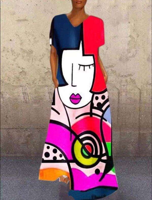 Face Print Colorful Bohemia Maxi Dress-STYLEGOING