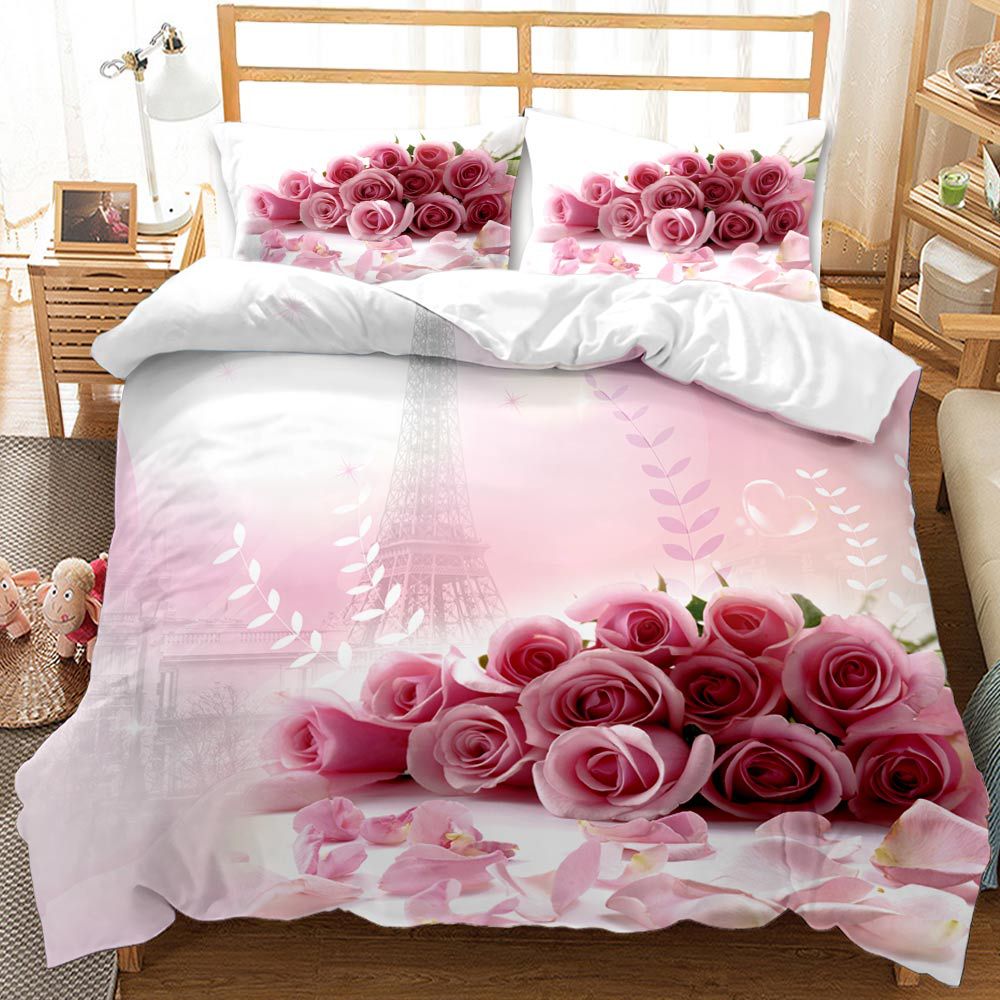 Valentine's Day 3D Rose 3-Piece King Dovet Cover Bedding Sets