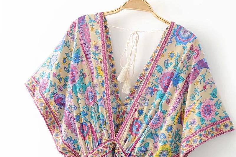 Peacock Print Bohemia Tassel Dresses-STYLEGOING
