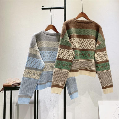 Vintage Geometry Print Women Cardigan Sweaters