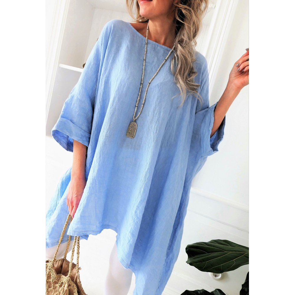 Women Linen Short Sleeves Casual Blouses-STYLEGOING