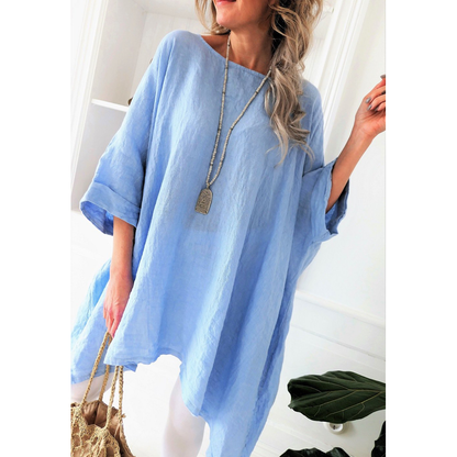 Women Linen Short Sleeves Casual Blouses-STYLEGOING