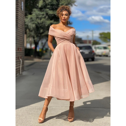Tulle Off The Shoulder Slim Waist Dresses-STYLEGOING