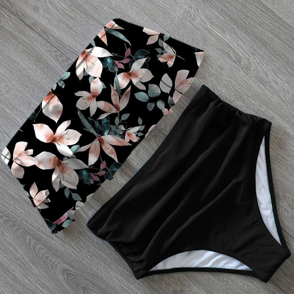 Ruffled Print High Rise Triangle Bikinis-STYLEGOING