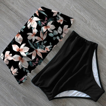 Ruffled Print High Rise Triangle Bikinis-STYLEGOING