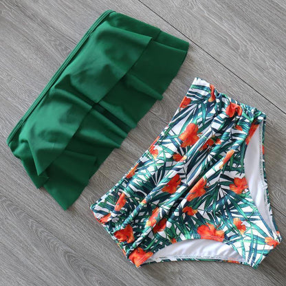 Ruffled Print High Rise Triangle Bikinis-STYLEGOING