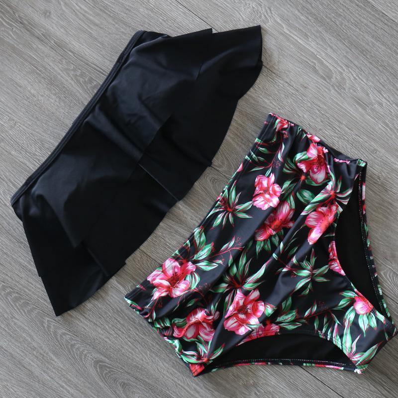Ruffled Print High Rise Triangle Bikinis-STYLEGOING