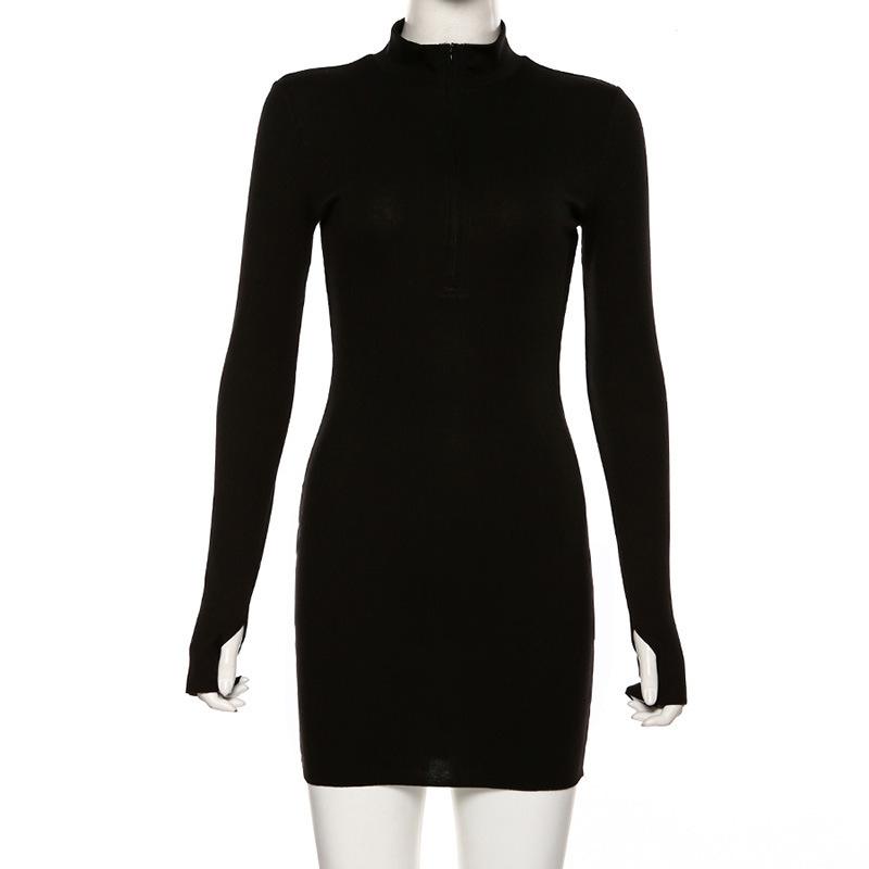 Sexy Zipper High Neck Bodycon Fall Dresses-STYLEGOING