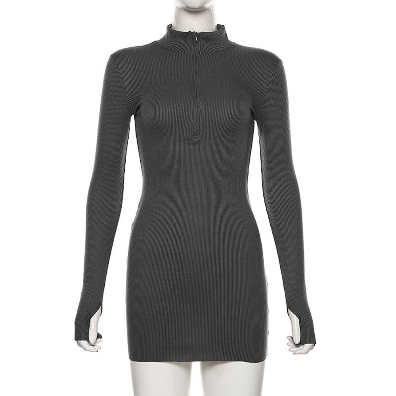 Sexy Zipper High Neck Bodycon Fall Dresses-STYLEGOING