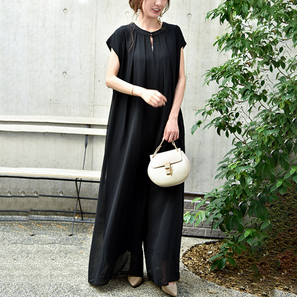 Black Chiffon Casual Long Jumpsuits for Women