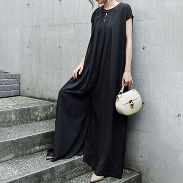 Black Chiffon Casual Long Jumpsuits for Women