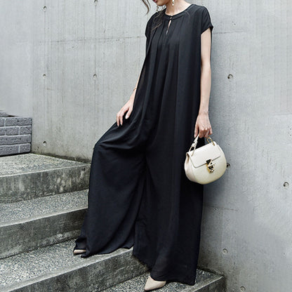 Black Chiffon Casual Long Jumpsuits for Women