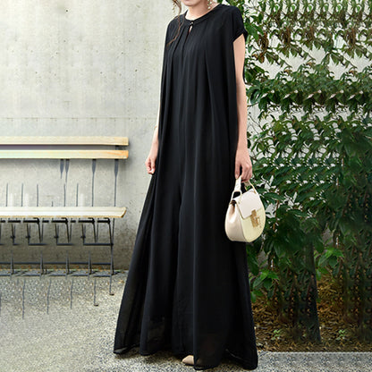 Black Chiffon Casual Long Jumpsuits for Women