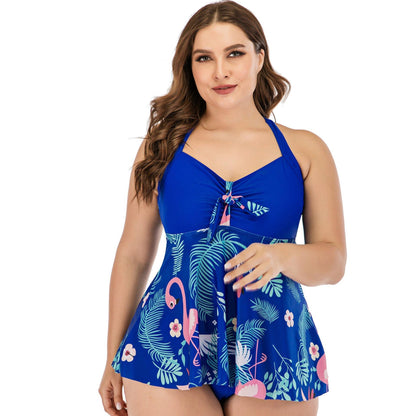 Plus Size Women Flamingo Print Tankini-STYLEGOING