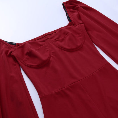 Sexy Square Neckline Split Long Sleeves Dresses