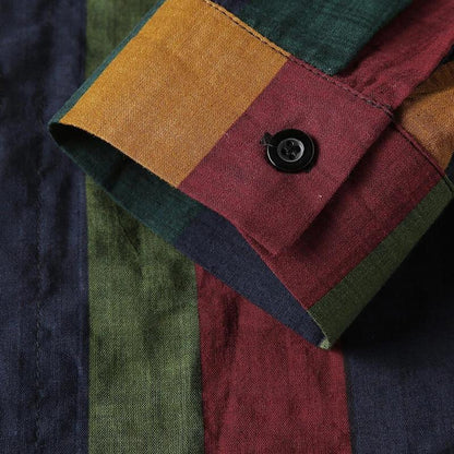 Fashion Casual Rainbow Striped Men Long Sleeves Shirts-STYLEGOING