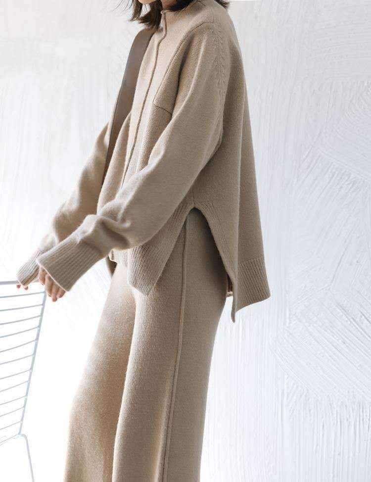 New Women High Neck Warm Knitting Casual Suits-STYLEGOING
