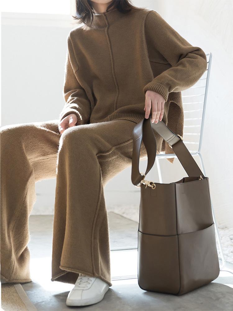 New Women High Neck Warm Knitting Casual Suits-STYLEGOING