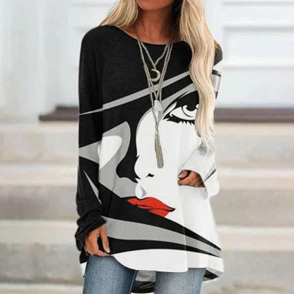 Leisure Pullover Face Print Loose Shirts-STYLEGOING