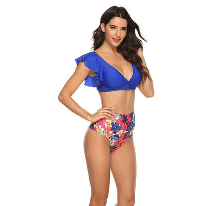 Ruffled High Waist Floral Bikini-STYLEGOING